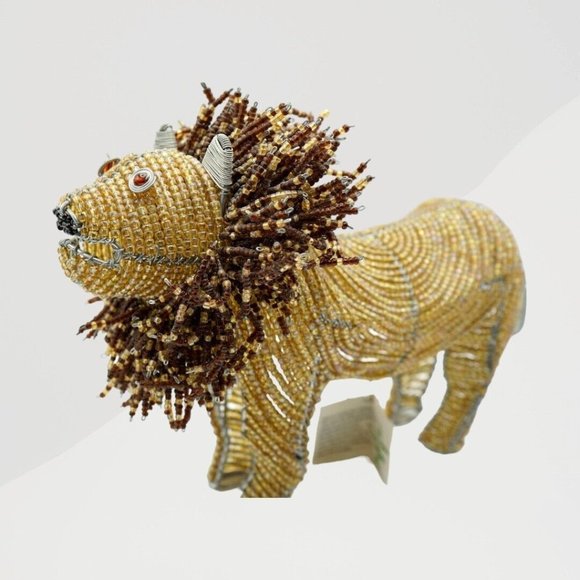 NWT Large Handcrafted Beaded Wire LION-Animal Art Sculpture / Figurine 13”x9" - Picture 2 of 10